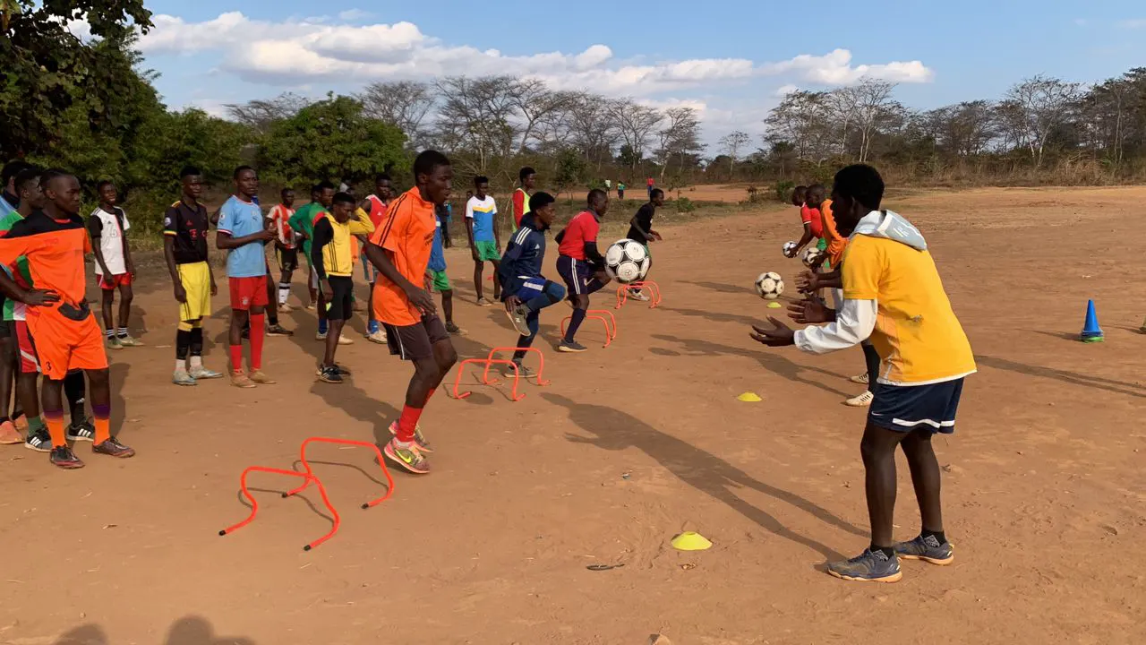 Zambian youth training session using our footballs