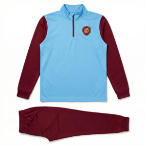 elite coach tracksuit sky blue & maroon | quarter zip staff suit | premium fit
